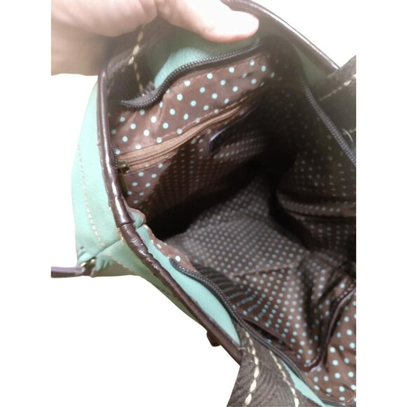 Chala Llama Tote Bag With Polka Dot Lining Vegan Leather Aqua & Brown Womens Han - Picture 6 of 8